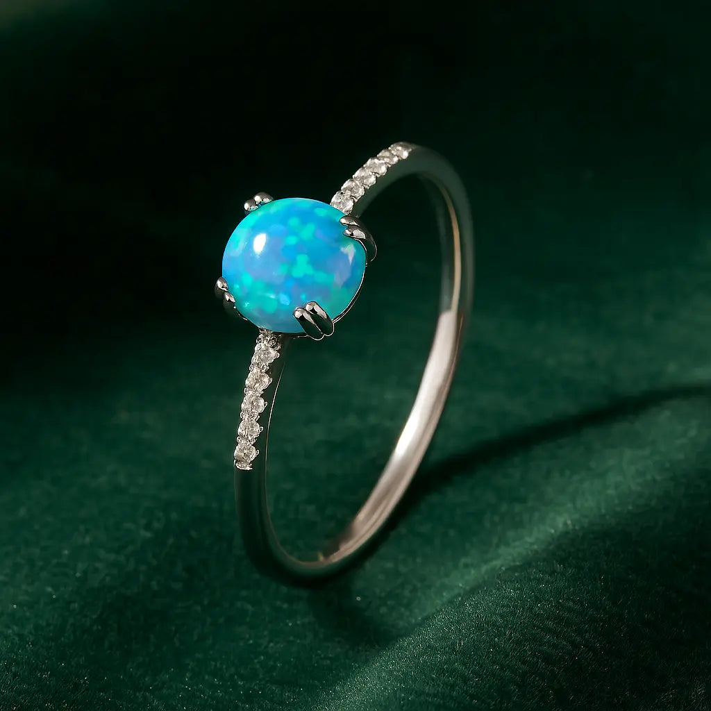 925 Sterling Silver Blue Opal Ring