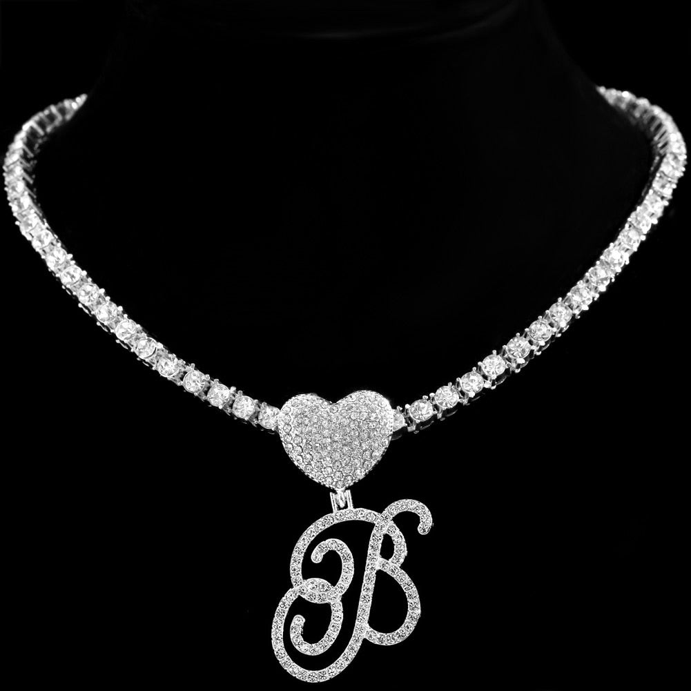 Heart Charm Crystal Initial Necklace Stellare 925