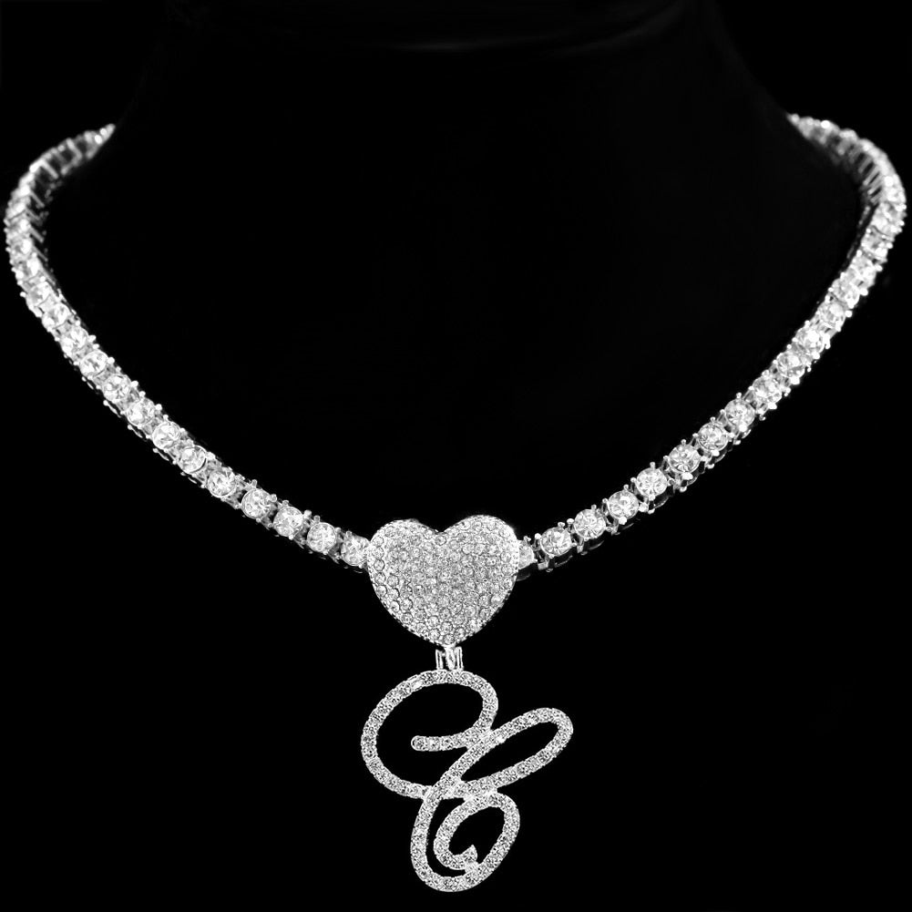 Heart Charm Crystal Initial Necklace Stellare 925