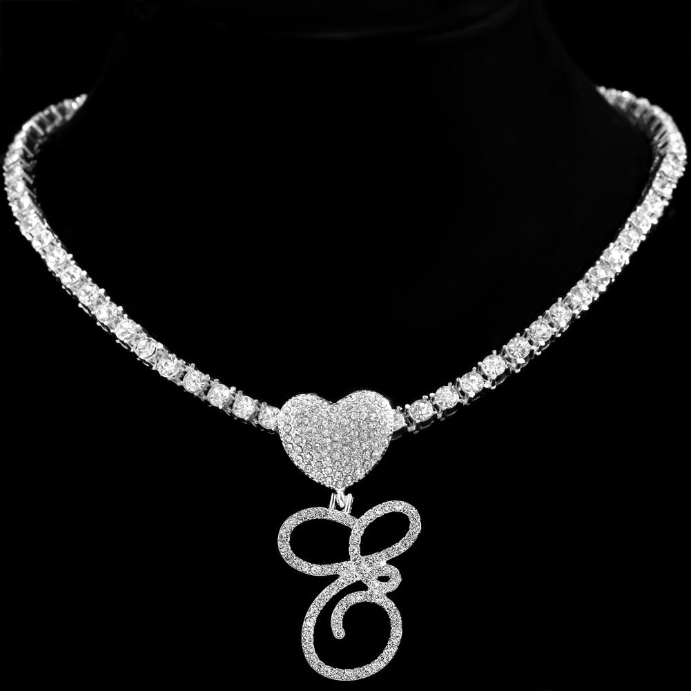 Heart Charm Crystal Initial Necklace Stellare 925