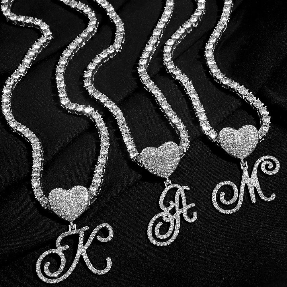 Heart Charm Crystal Initial Necklace Stellare 925