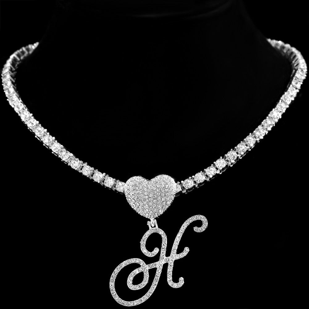 Heart Charm Crystal Initial Necklace Stellare 925