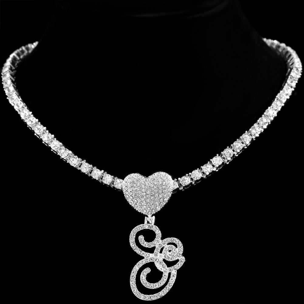 Heart Charm Crystal Initial Necklace Stellare 925