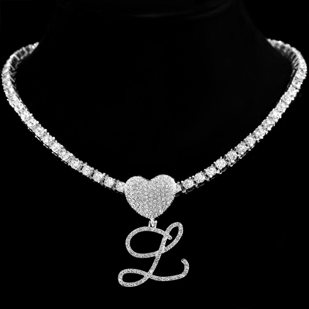 Heart Charm Crystal Initial Necklace Stellare 925