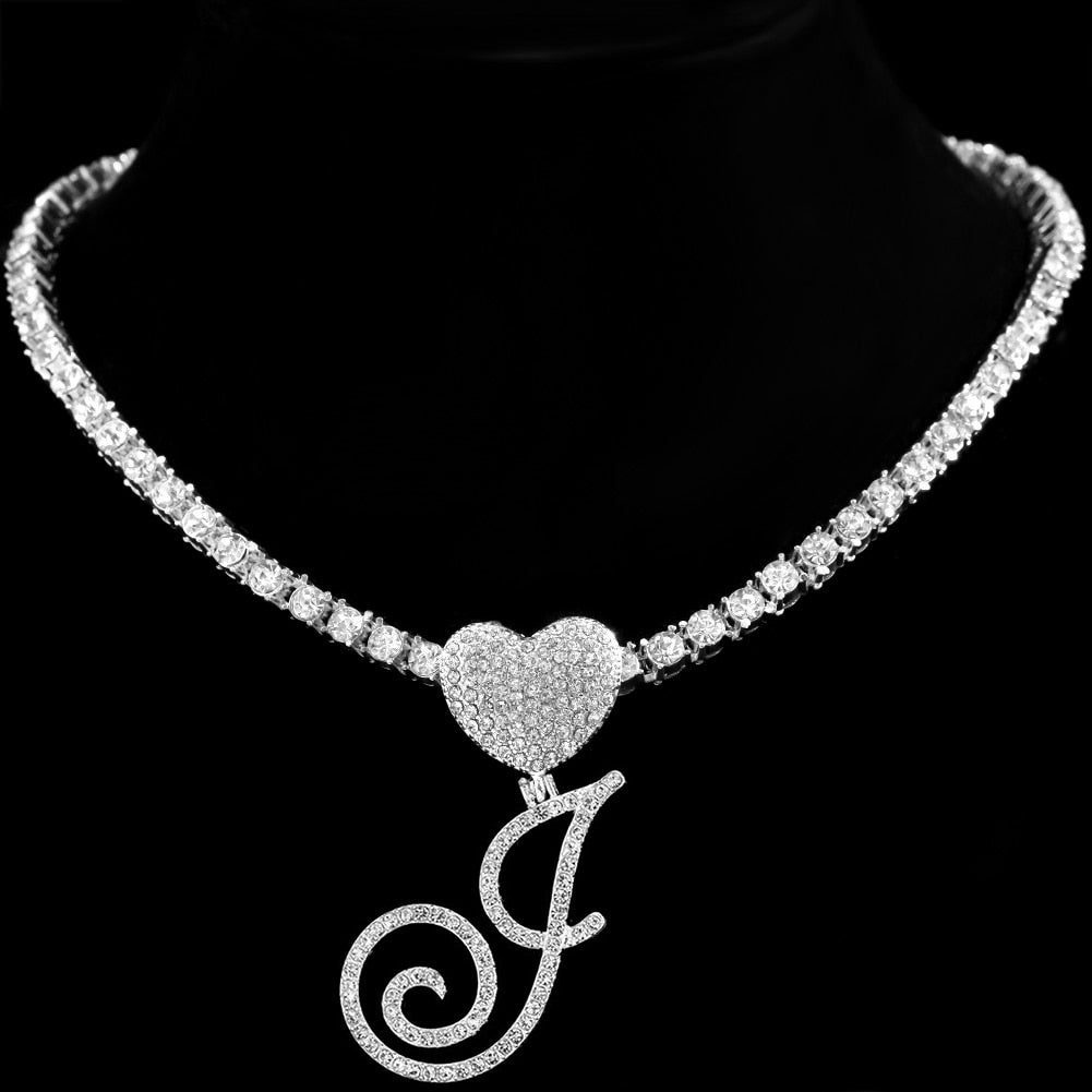 Heart Charm Crystal Initial Necklace Stellare 925