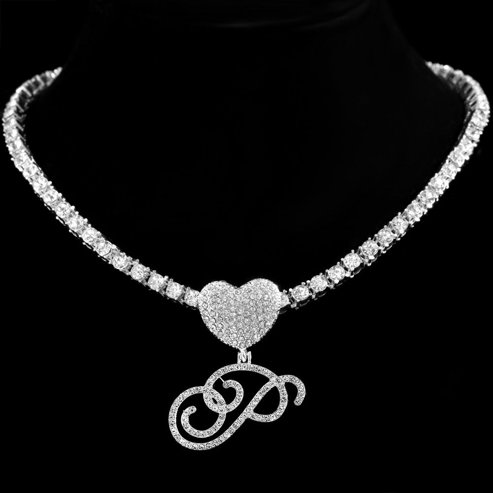 Heart Charm Crystal Initial Necklace Stellare 925