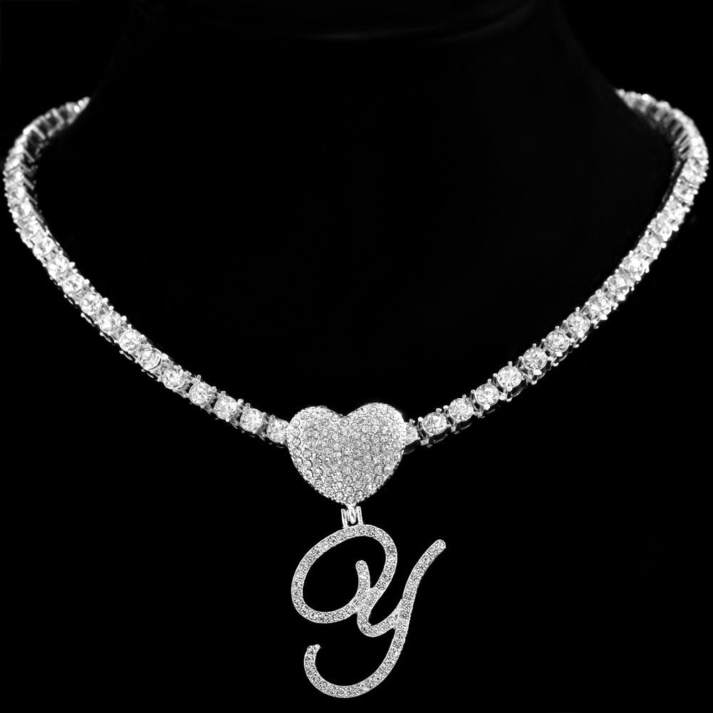 Heart Charm Crystal Initial Necklace Stellare 925