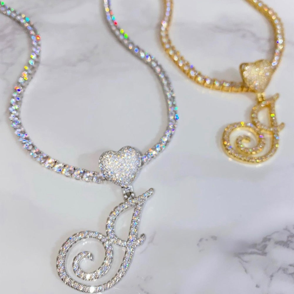 Heart Charm Crystal Initial Necklace Stellare 925