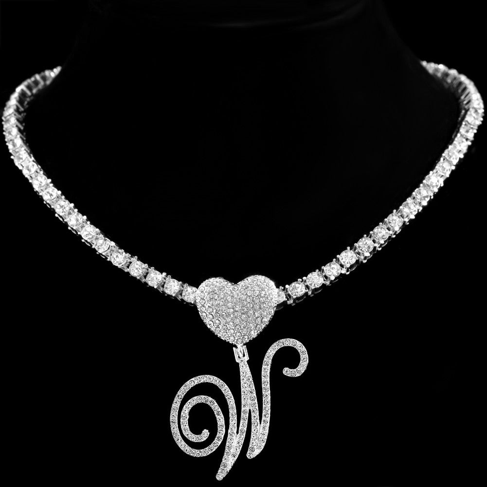 Heart Charm Crystal Initial Necklace Stellare 925