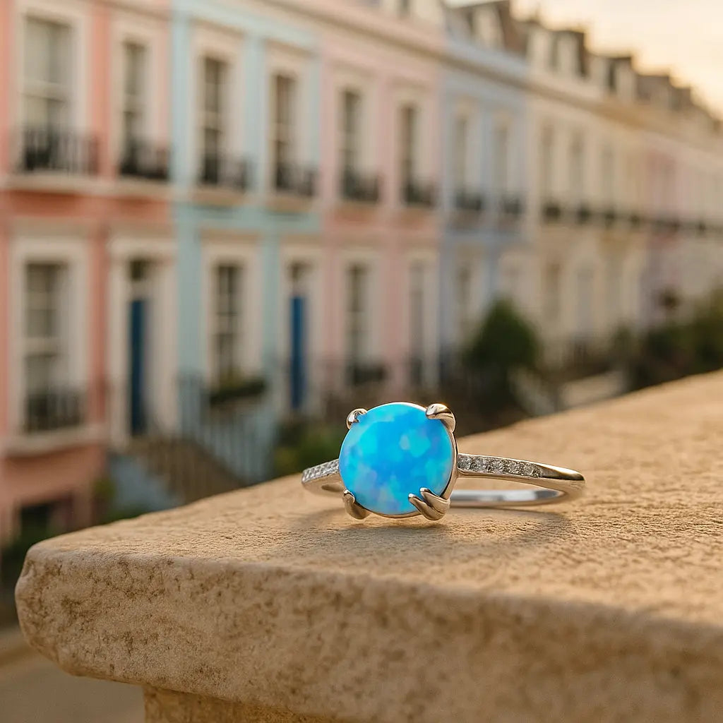 925 Sterling Silver Blue Opal Ring
