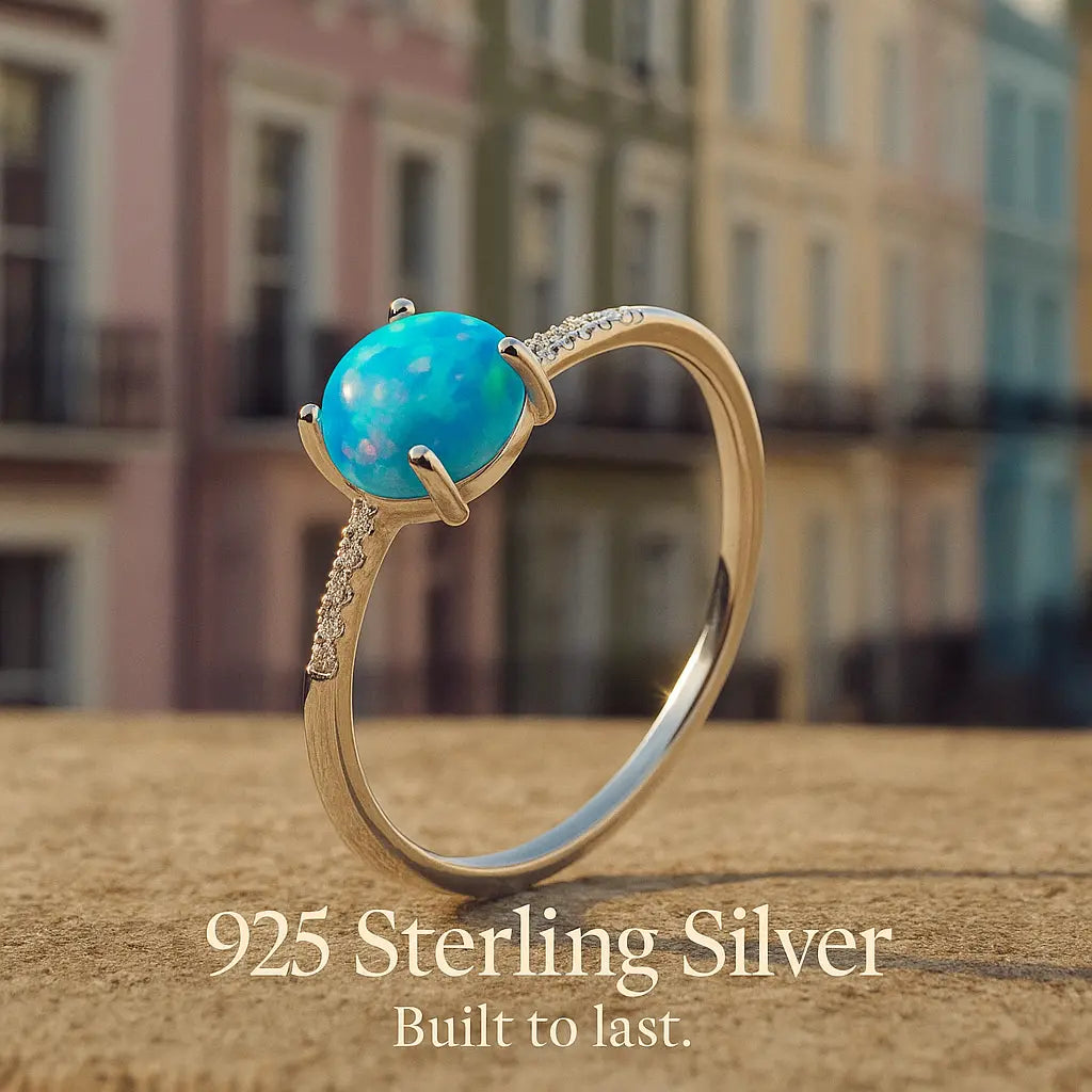 925 Sterling Silver Blue Opal Ring