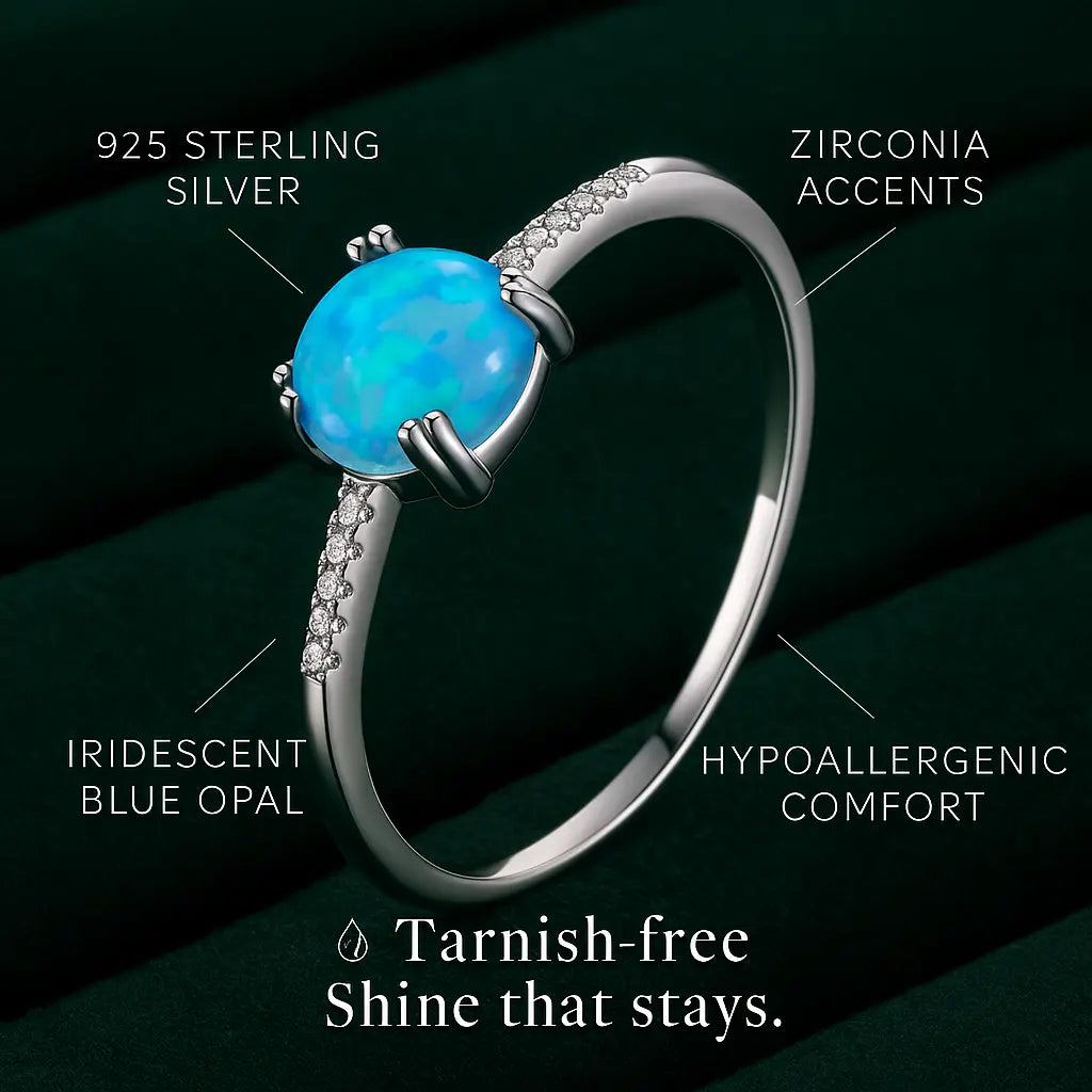 925 Sterling Silver Blue Opal Ring