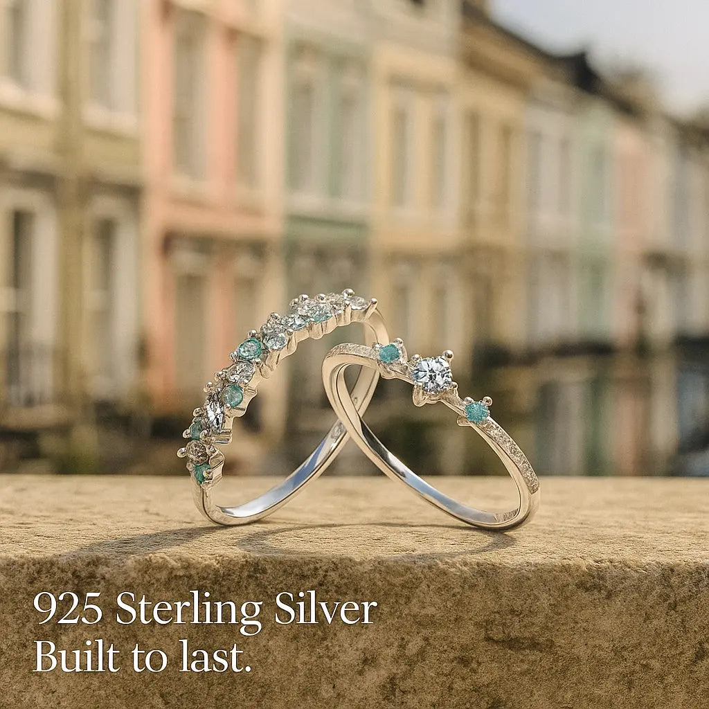 925 Sterling Silver Blue Zirconia Ring Set