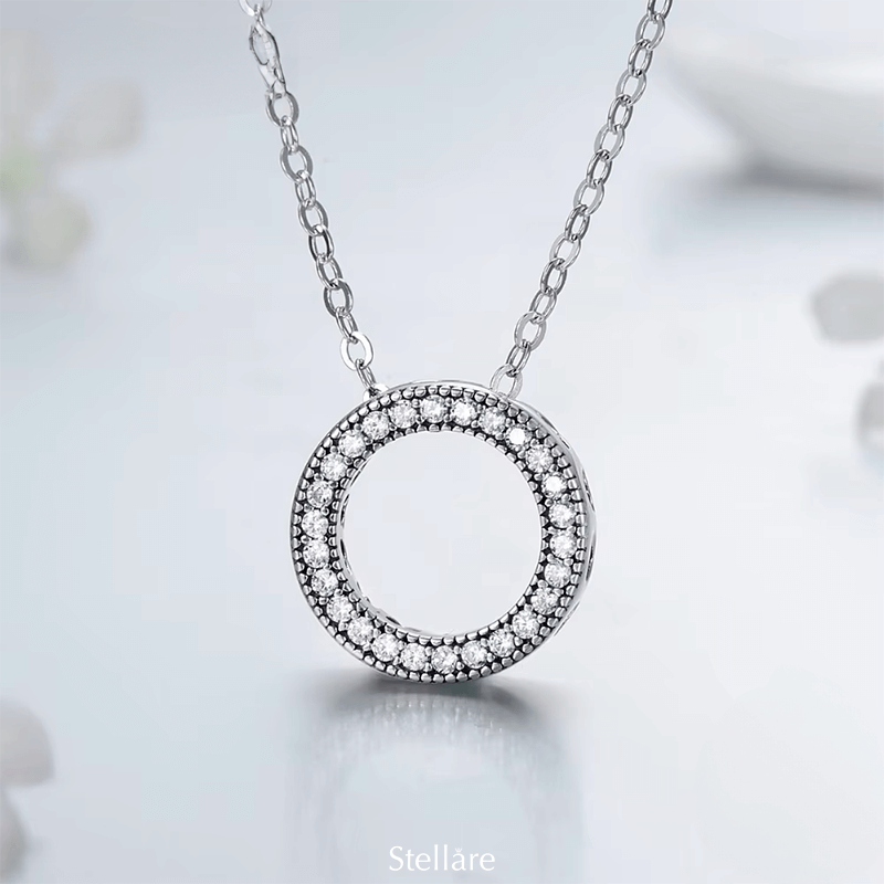 Sterling silver circle of love necklace – elegant symbol of unity and timeless design with subtle sparkle