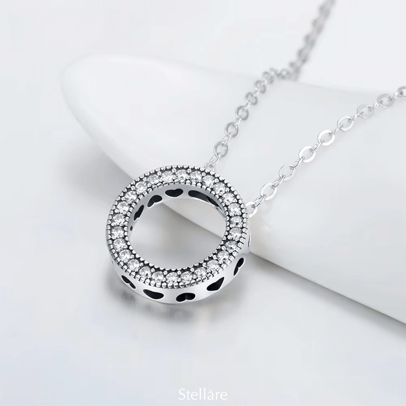 Sterling silver circle of love necklace – elegant symbol of unity and timeless design with subtle sparkle