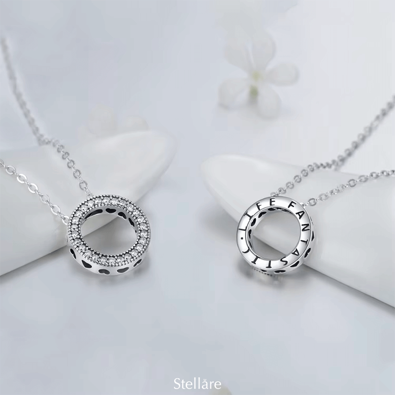 Sterling silver circle of love necklace – elegant symbol of unity and timeless design with subtle sparkle