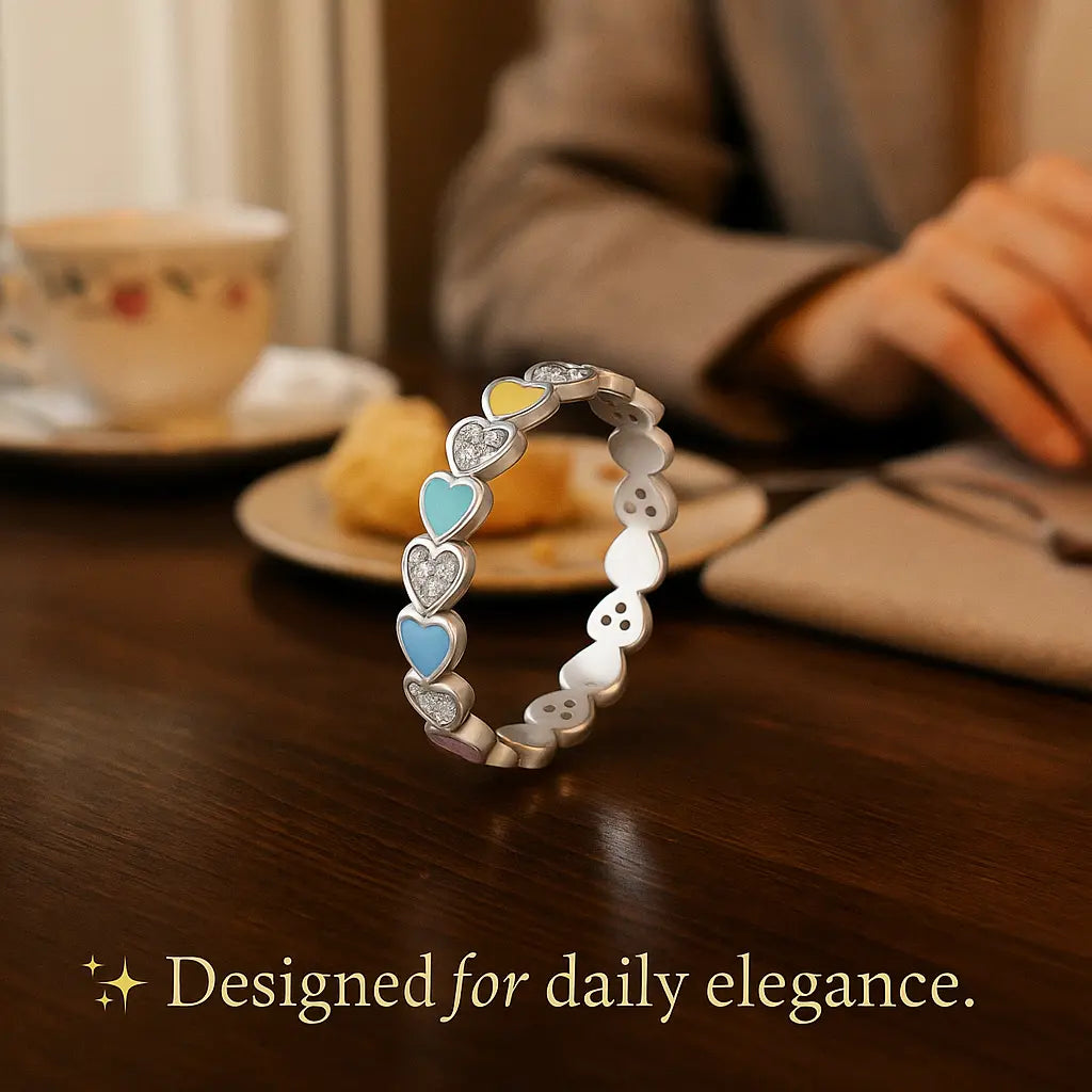 925 Sterling Silver Colorful Hearts Ring