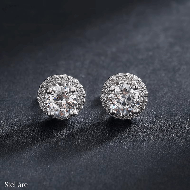 Sterling silver stud earrings with round halo design and white zirconia – timeless sparkle for everyday elegance