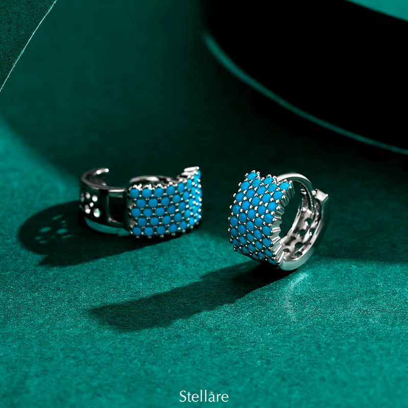 Sterling silver geometric stud earrings with textured turquoise design – bold and modern for elegant everyday looks