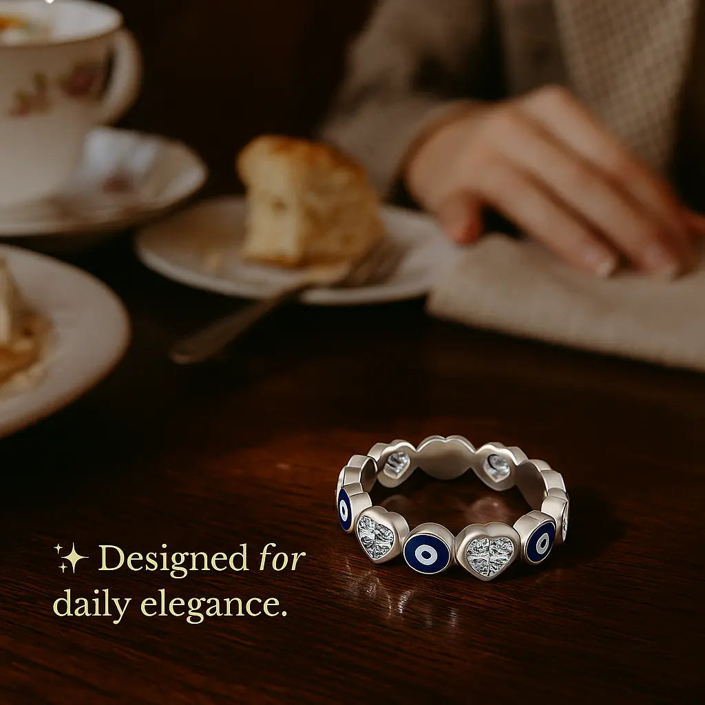 925 Sterling Silver Greek Eye & Hearts Ring