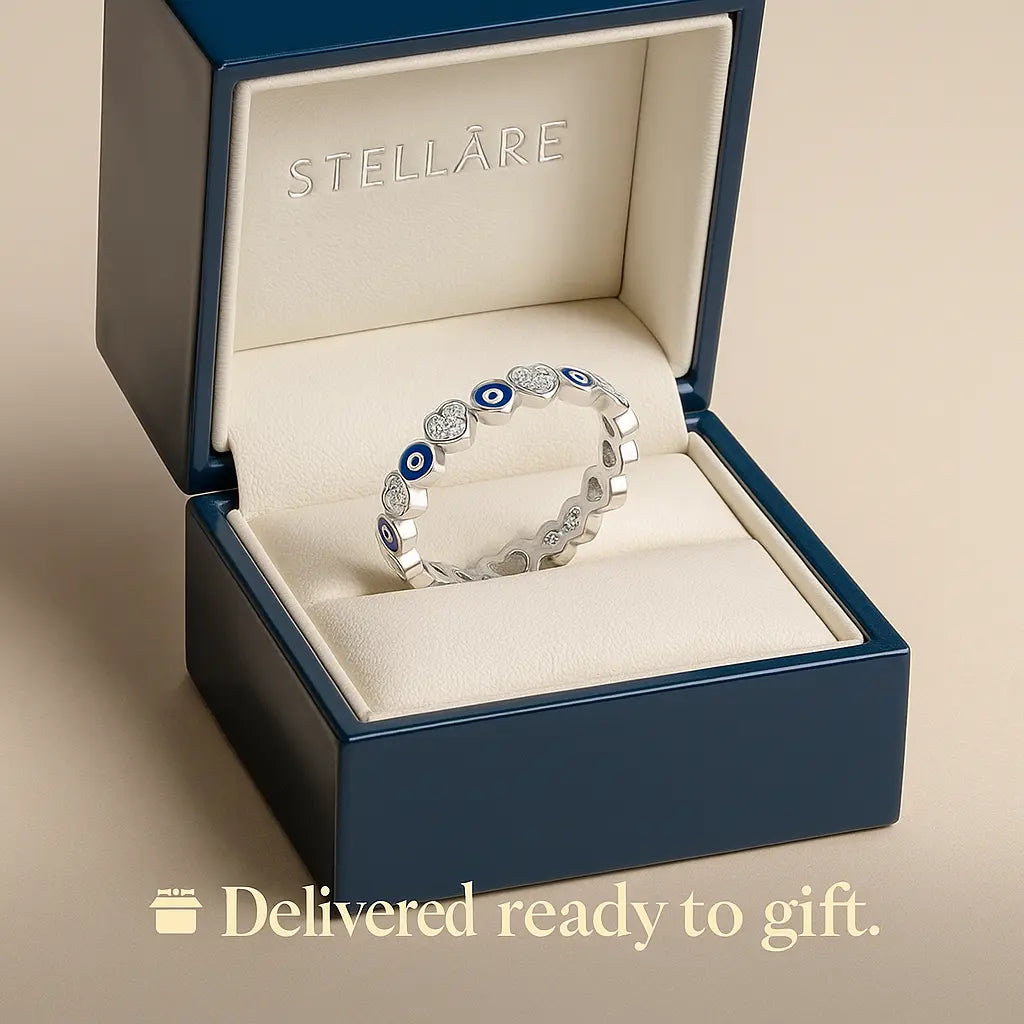 925 Sterling Silver Greek Eye & Hearts Ring