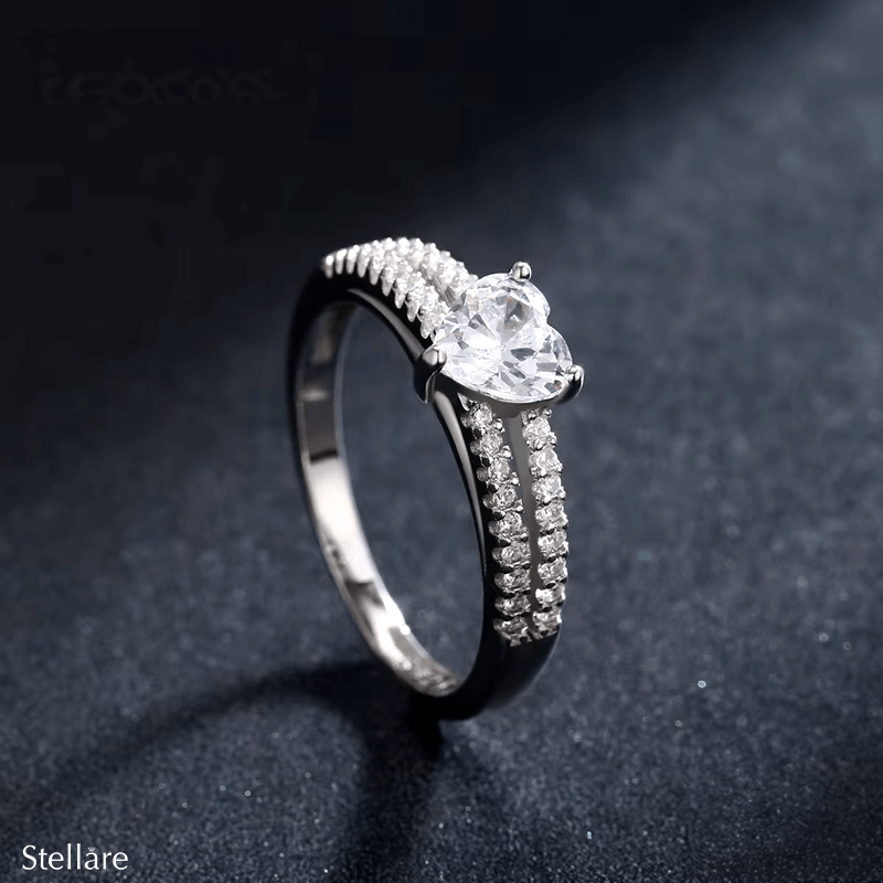 Sterling silver heart-shaped zirconia ring set – romantic pavé duo for promise or engagement gifting