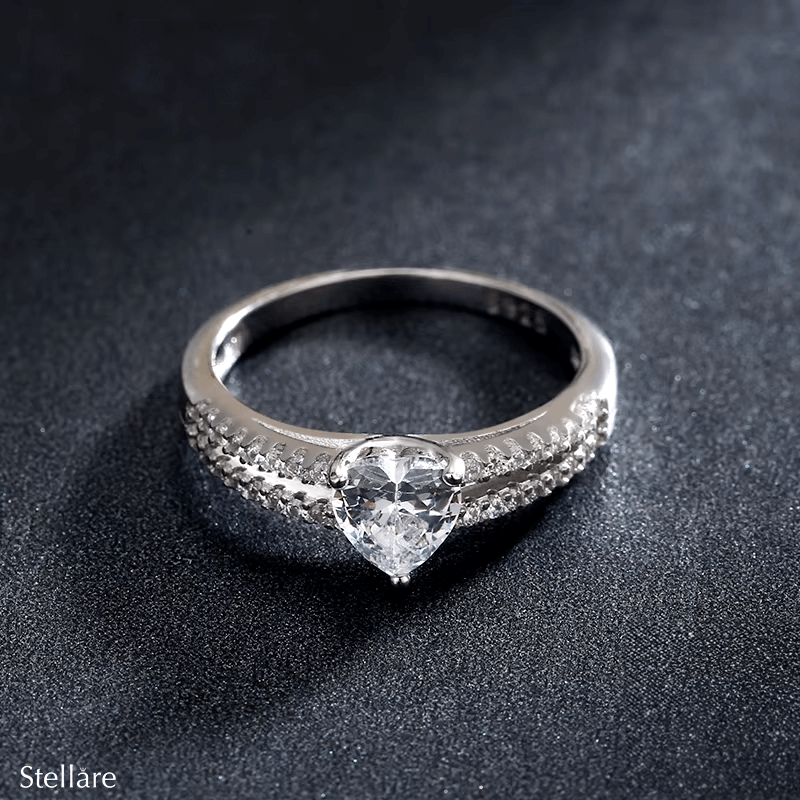 Sterling silver heart-shaped zirconia ring set – romantic pavé duo for promise or engagement gifting