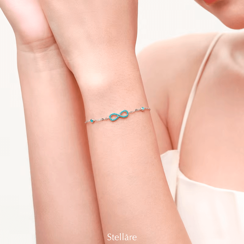 Sterling silver bracelet with turquoise infinity symbol – elegant design representing eternal love and connection