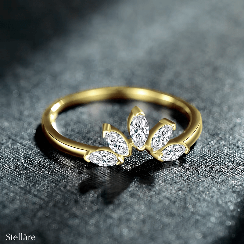 Sterling silver marquise ring with leaf-shaped zirconia stones – nature-inspired dainty design for elegant daily wear