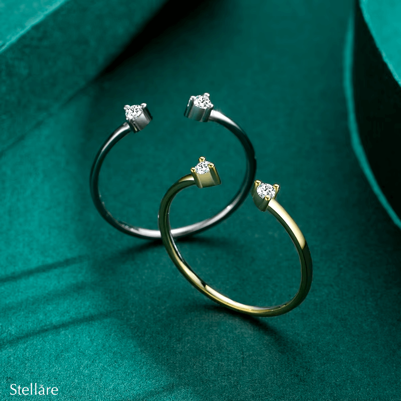 Sterling silver open ring with twin zirconia stones – minimalist and adjustable design for everyday elegance