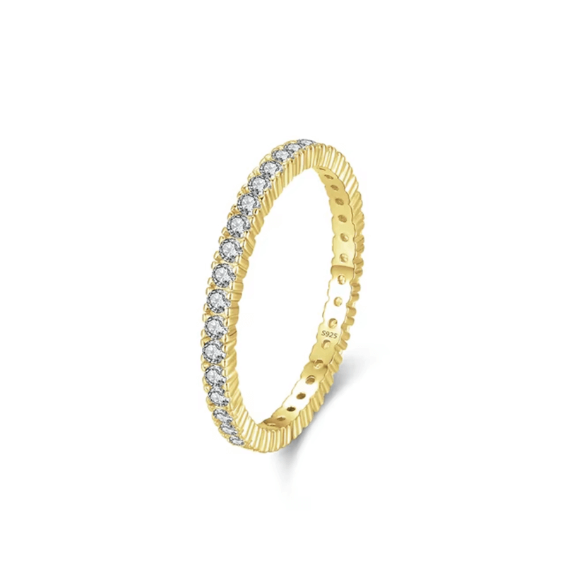 Sterling silver pavé ring with full band of zirconia stones – dainty and stackable eternity ring