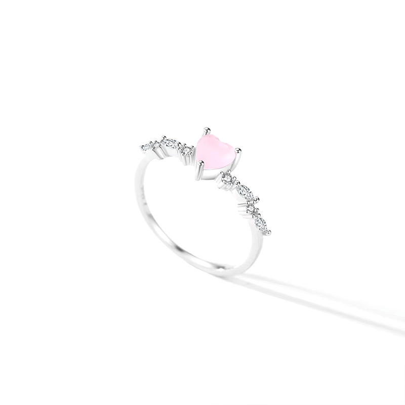Sterling silver ring with pink heart-shaped gemstone and zirconia – romantic and dainty promise ring
