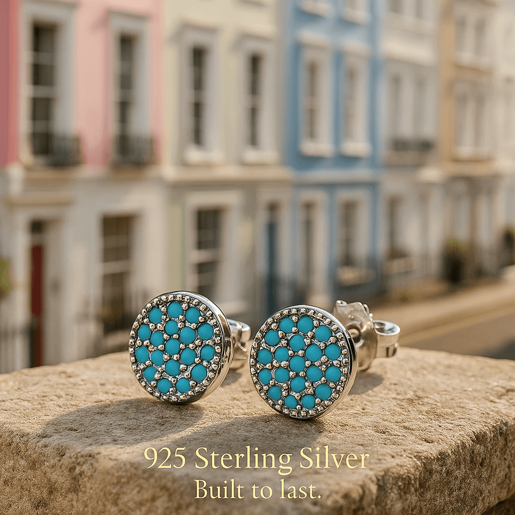 Turquoise Circle 925 Silver Earrings