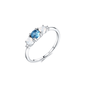 Colorful 925 sterling silver gemstone rings with heart, round, and baguette stones, worn in combination or shown individually