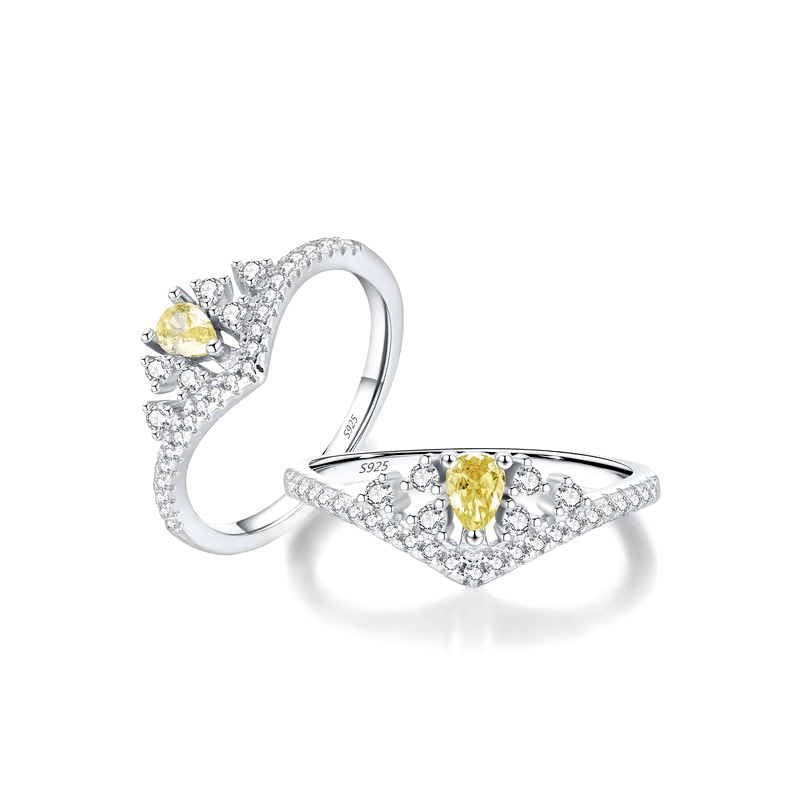 Colorful 925 sterling silver gemstone rings with heart, round, and baguette stones, worn in combination or shown individually