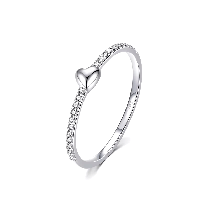 925 sterling silver rings collection featuring minimalist and delicate band designs with small zirconia details, displayed individually and in sets