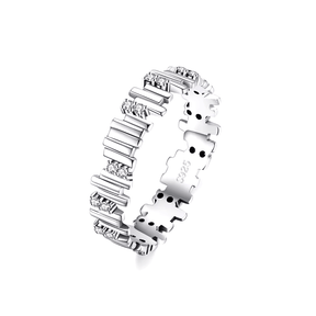 925 sterling silver rings collection featuring minimalist and delicate band designs with small zirconia details, displayed individually and in sets