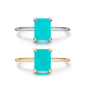 Rectangular turquoise gemstone ring set in 925 sterling silver, available in silver and gold finishes. Elegant, modern, and minimalist style