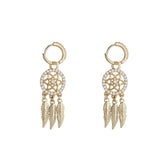 Boho Dreamcatcher Earrings – Feather Drop Charm in Gold