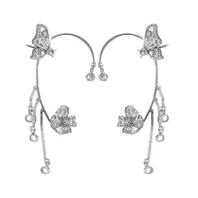 Butterfly Ear Cuff Earrings – Floral Drop in Zircon Shine