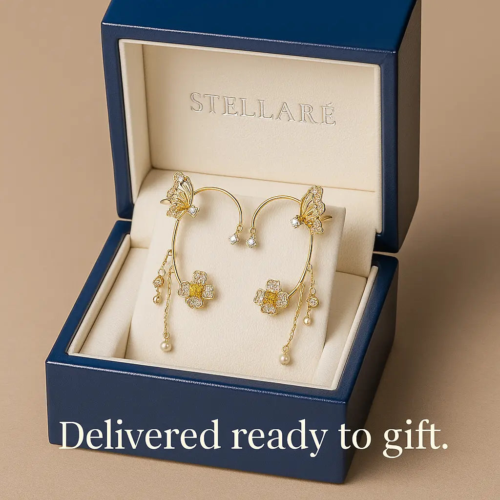 Butterfly Ear Cuff Earrings – Floral Drop in Zircon Shine