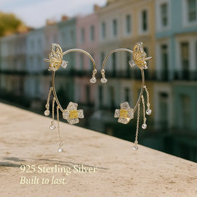 Butterfly Ear Cuff Earrings – Floral Drop in Zircon Shine