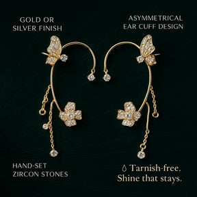 Butterfly Ear Cuff Earrings – Floral Drop in Zircon Shine