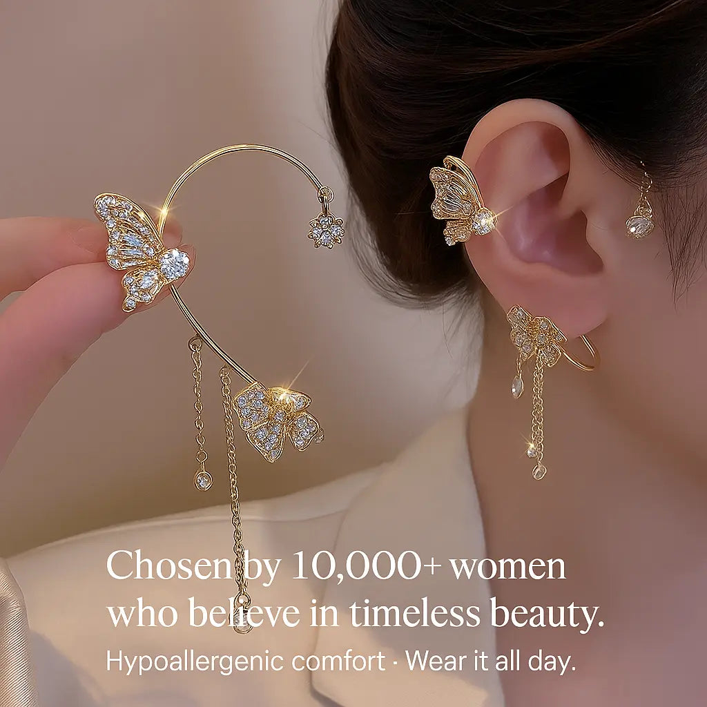 Butterfly Ear Cuff Earrings – Floral Drop in Zircon Shine