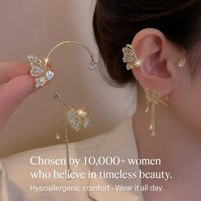 Butterfly Ear Cuff Earrings – Floral Drop in Zircon Shine