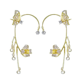 Butterfly Ear Cuff Earrings – Floral Drop in Zircon Shine