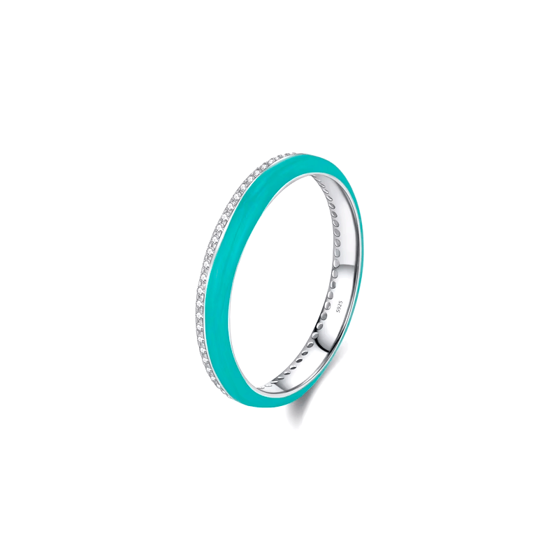 Vibrant candy-style rings in 925 sterling silver, available in multiple pastel colours with enamel finish and zirconia details, ideal for stacking or solo wear