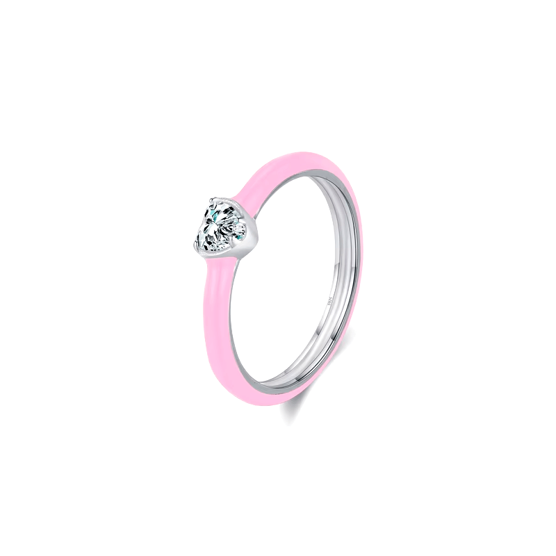 Vibrant candy-style rings in 925 sterling silver, available in multiple pastel colours with enamel finish and zirconia details, ideal for stacking or solo wear