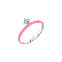 Vibrant candy-style rings in 925 sterling silver, available in multiple pastel colours with enamel finish and zirconia details, ideal for stacking or solo wear