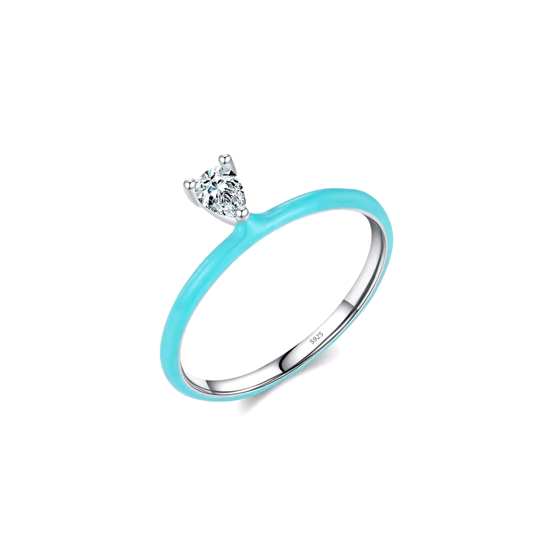 Vibrant candy-style rings in 925 sterling silver, available in multiple pastel colours with enamel finish and zirconia details, ideal for stacking or solo wear